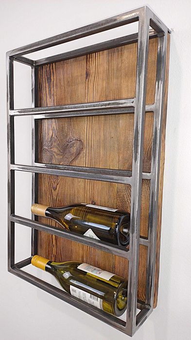 Konsola i stojak na wino loft – stare drewno i stal, transport gratis