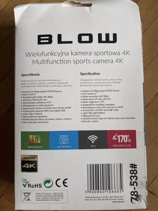 Kamera Action Camera Go Pro4U, BLOW 4K, WiFi