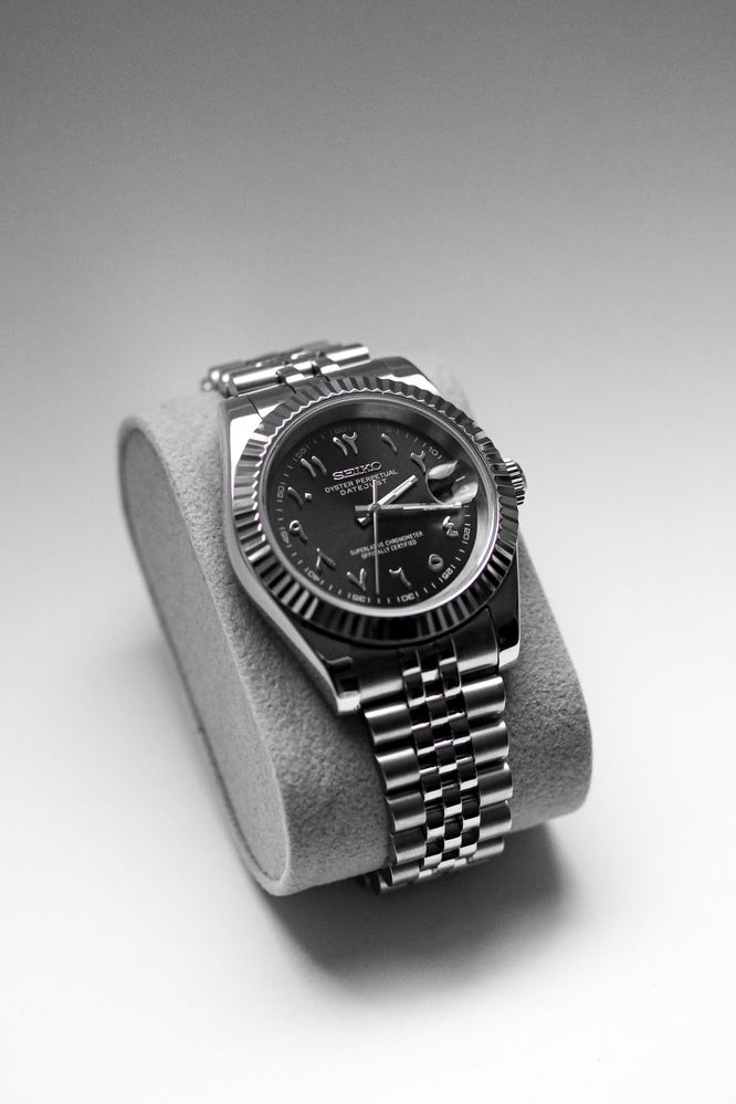 Zegarek Custom Seiko Mod Arabic Czarny Datejust