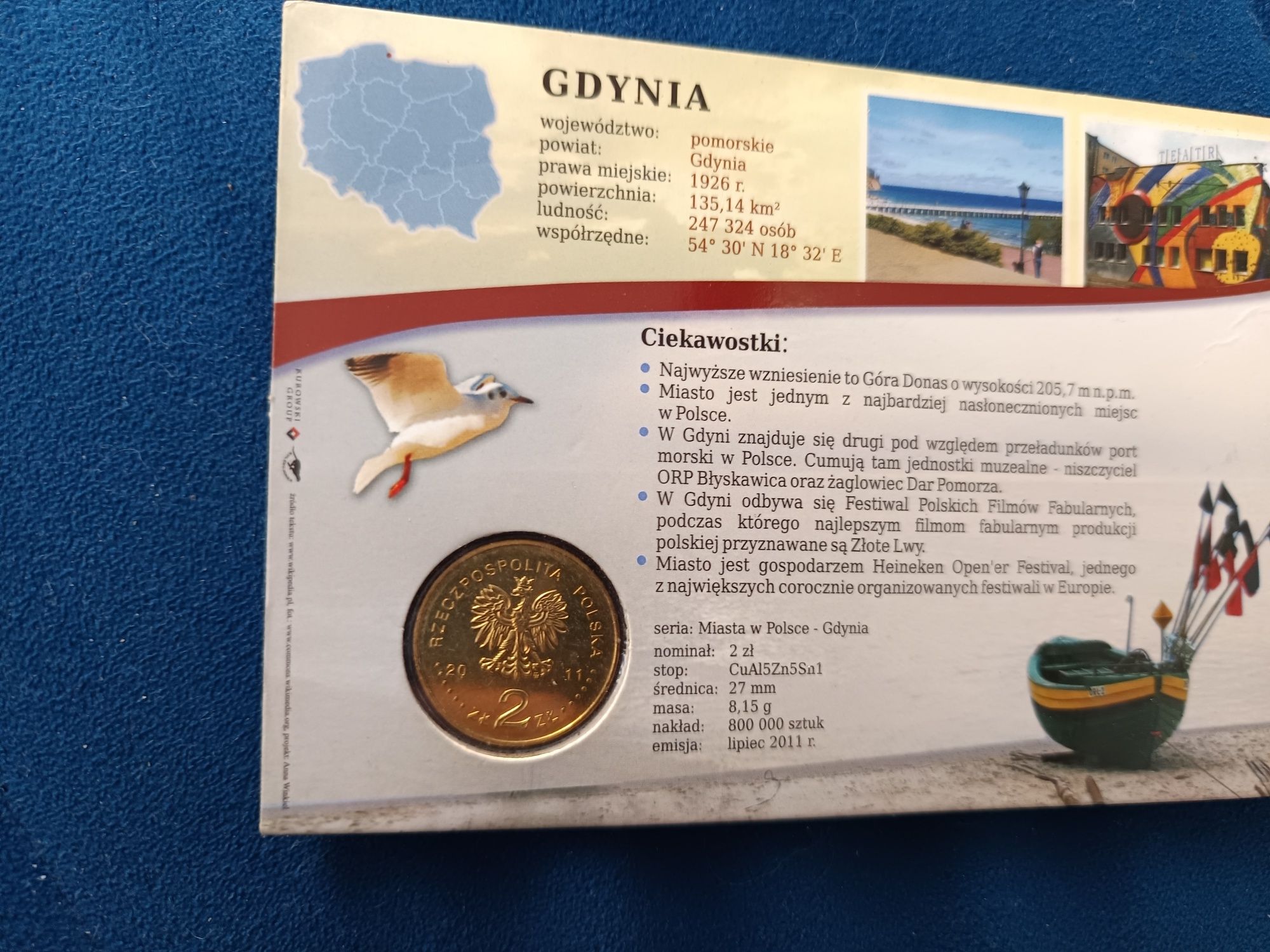 Numizmatyka 8 monet 2 zł polskie okręty i Gdynia z kartami
