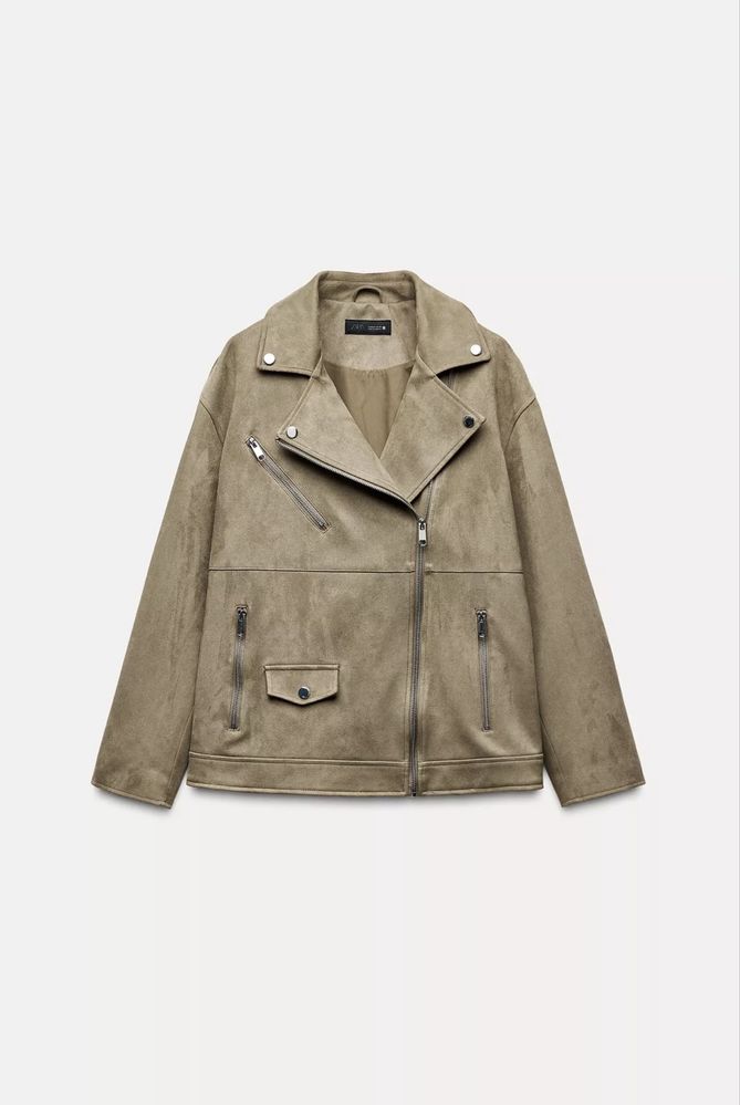 Biker jacket com efeito de camurça bege ZARA