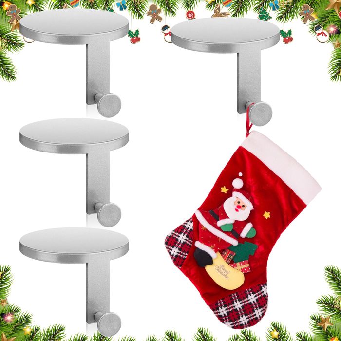 Metalowe Uchwyty na Skarpety Świąteczne Zestaw 4 Sztuki Srebrne