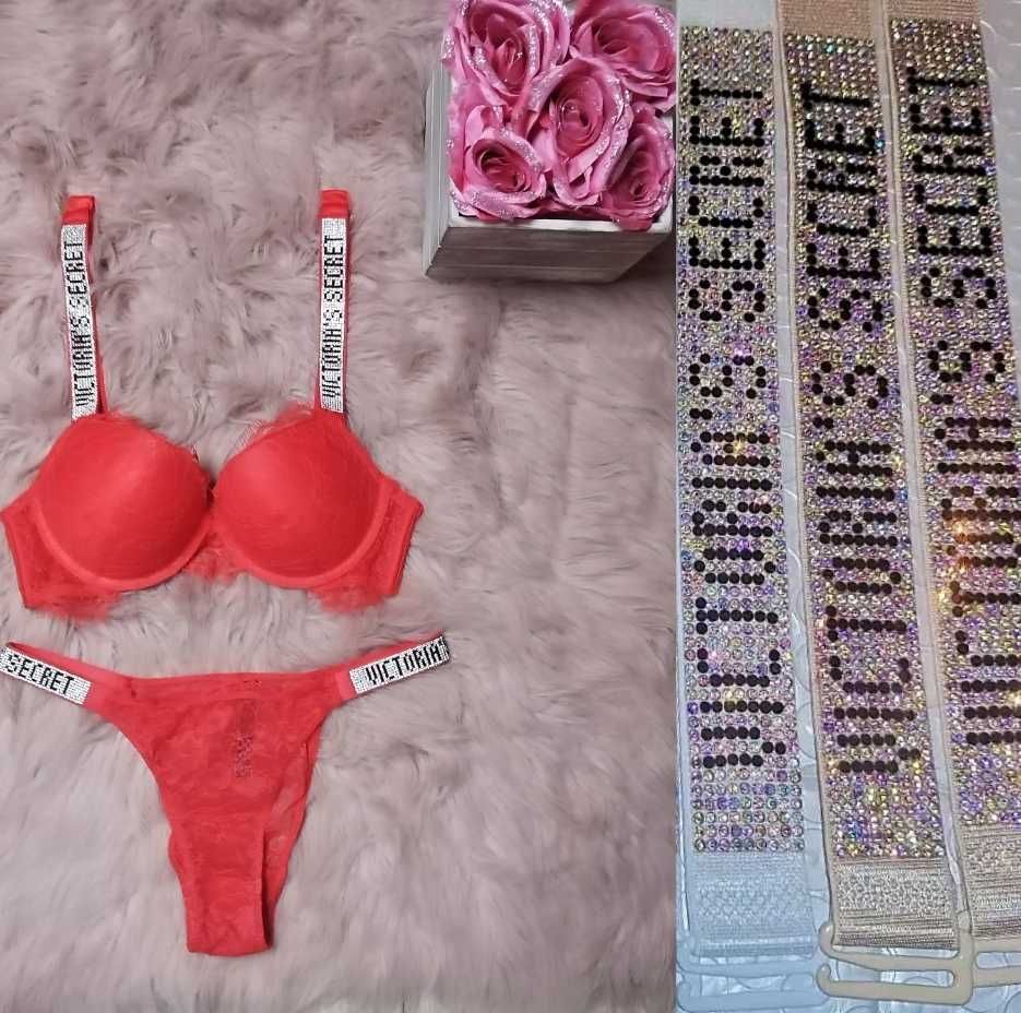 Komplet bielizny victoria secret  koronka biustonosz cyrkonie szelki