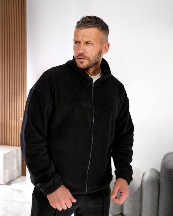 Мужской зимний костюм флисовый M-XXL двойной флис спорт черный серый