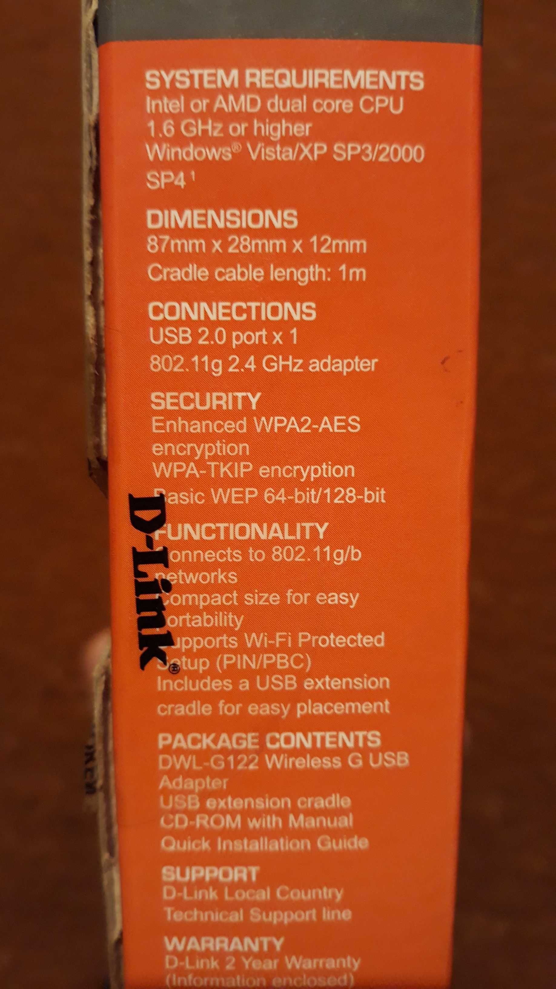 D-Link pen wireless G USB adaptador - novo - portes incluídos