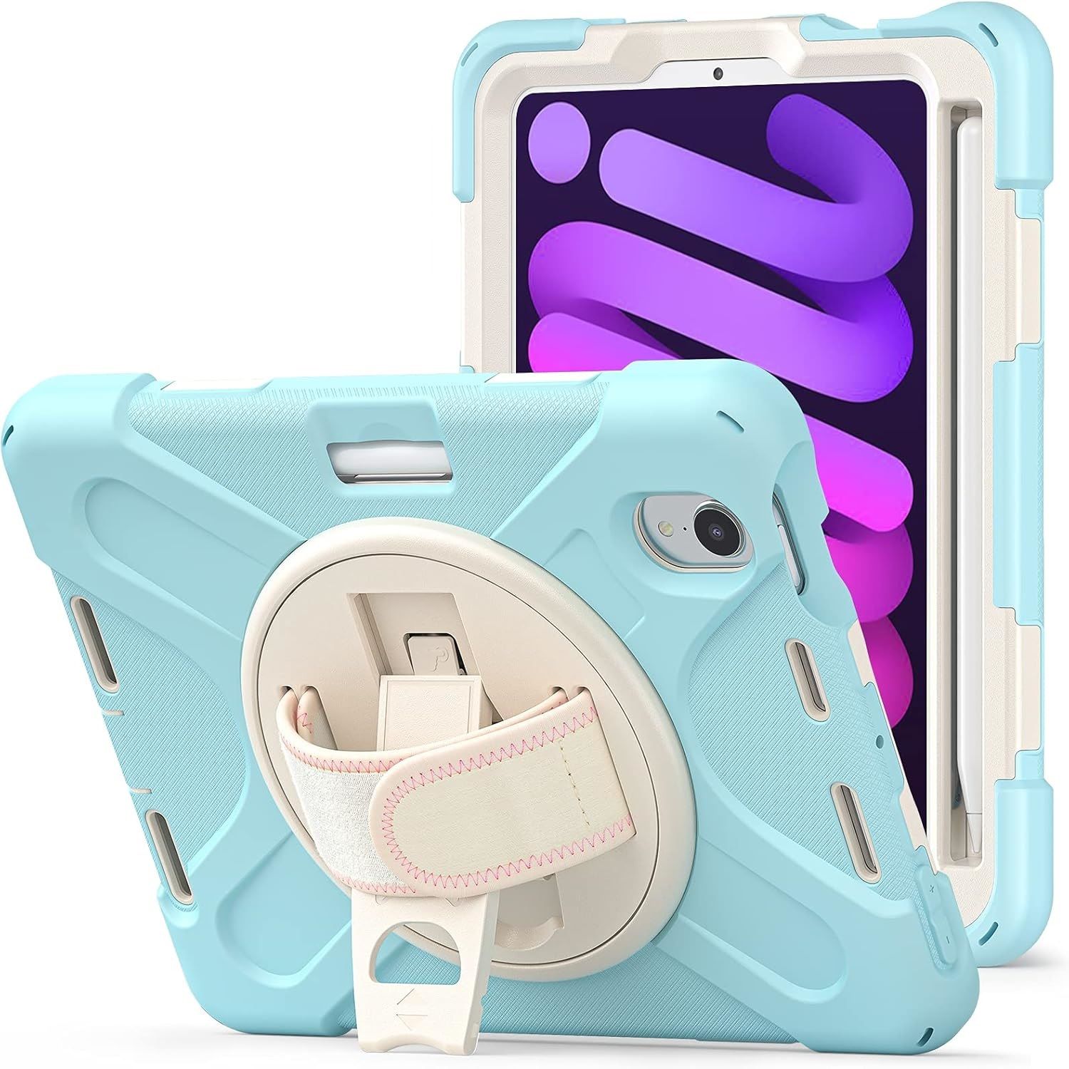 Etui do iPad Mini 6 8.3" z Podstawką i Paskiem na Ramię Błękitne