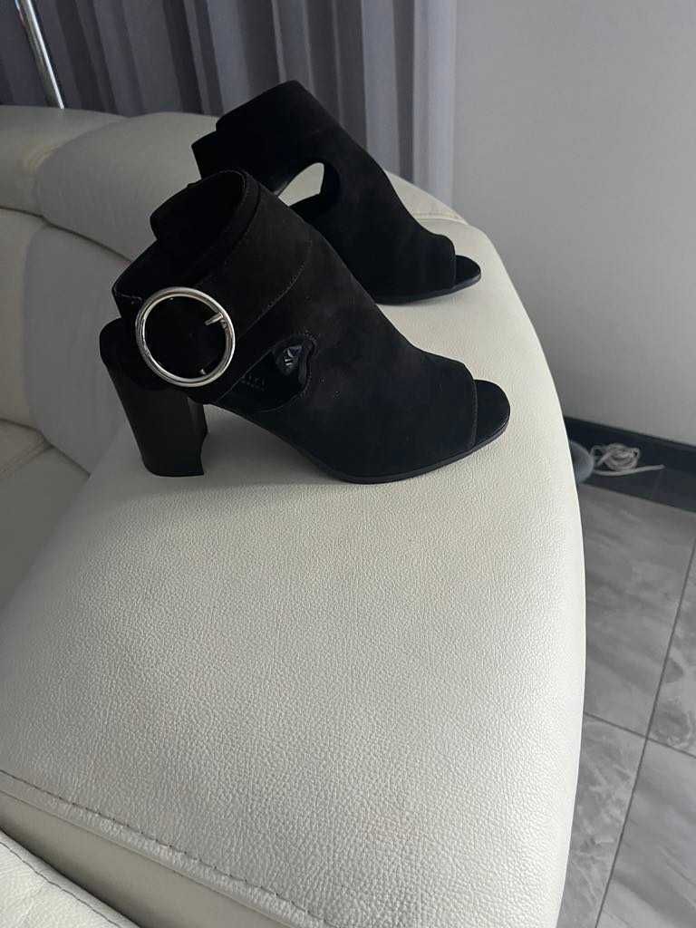 sandały na słupku eleganckie buty - czarne lato