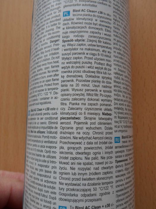 BIZOL - Środek do odgrzybiania i dezynfekcji klimatyzacji  - nowy .