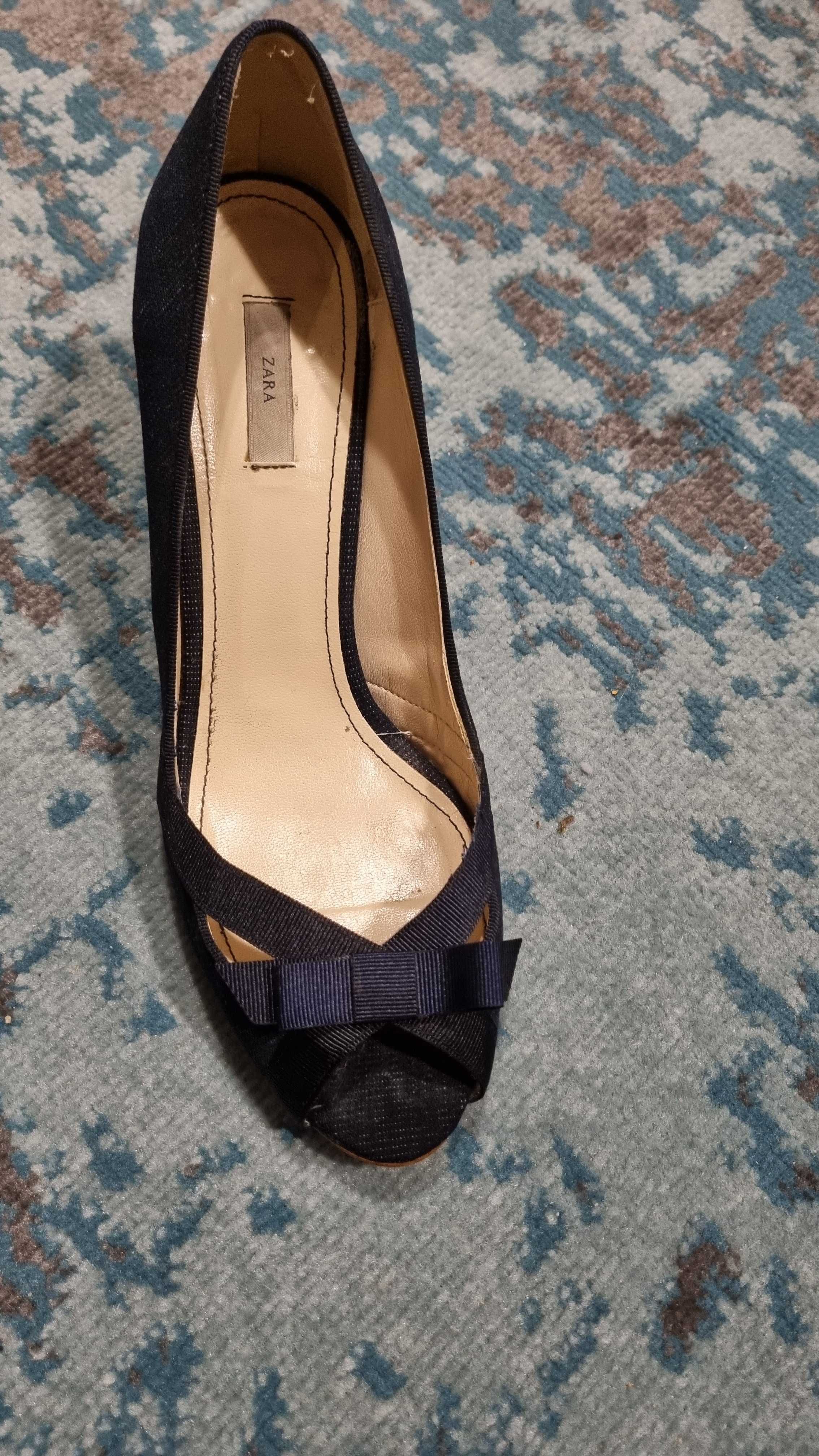 Granatowe szpilki  peep toe ZARA, r. 40, obcas 8cm