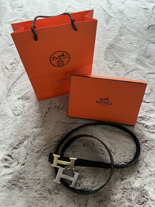 Pasek Hermes złota i srebrna klamra