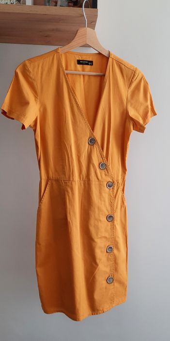 Sukienka Reserved XS 34 z kieszeniami, bawełna, kolor musztardowy