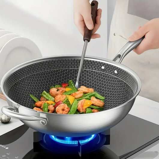 Великий вок з нержавіючої сталі 34, китайська сковорідка 34см вок wok