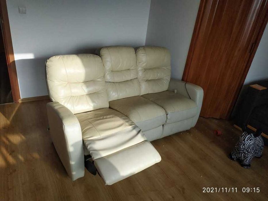 Sofa skórzana, rozkładana z funkcją relax