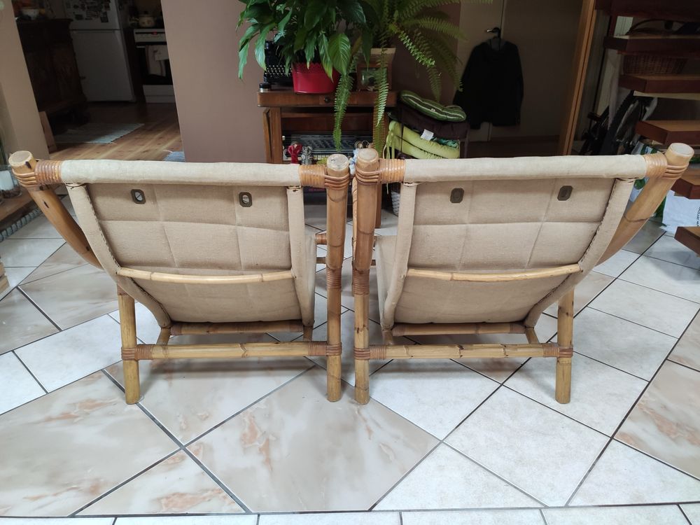 Dwa bambusowe fotele leżaki bambus rattan | Okolice ikea Port Łódź