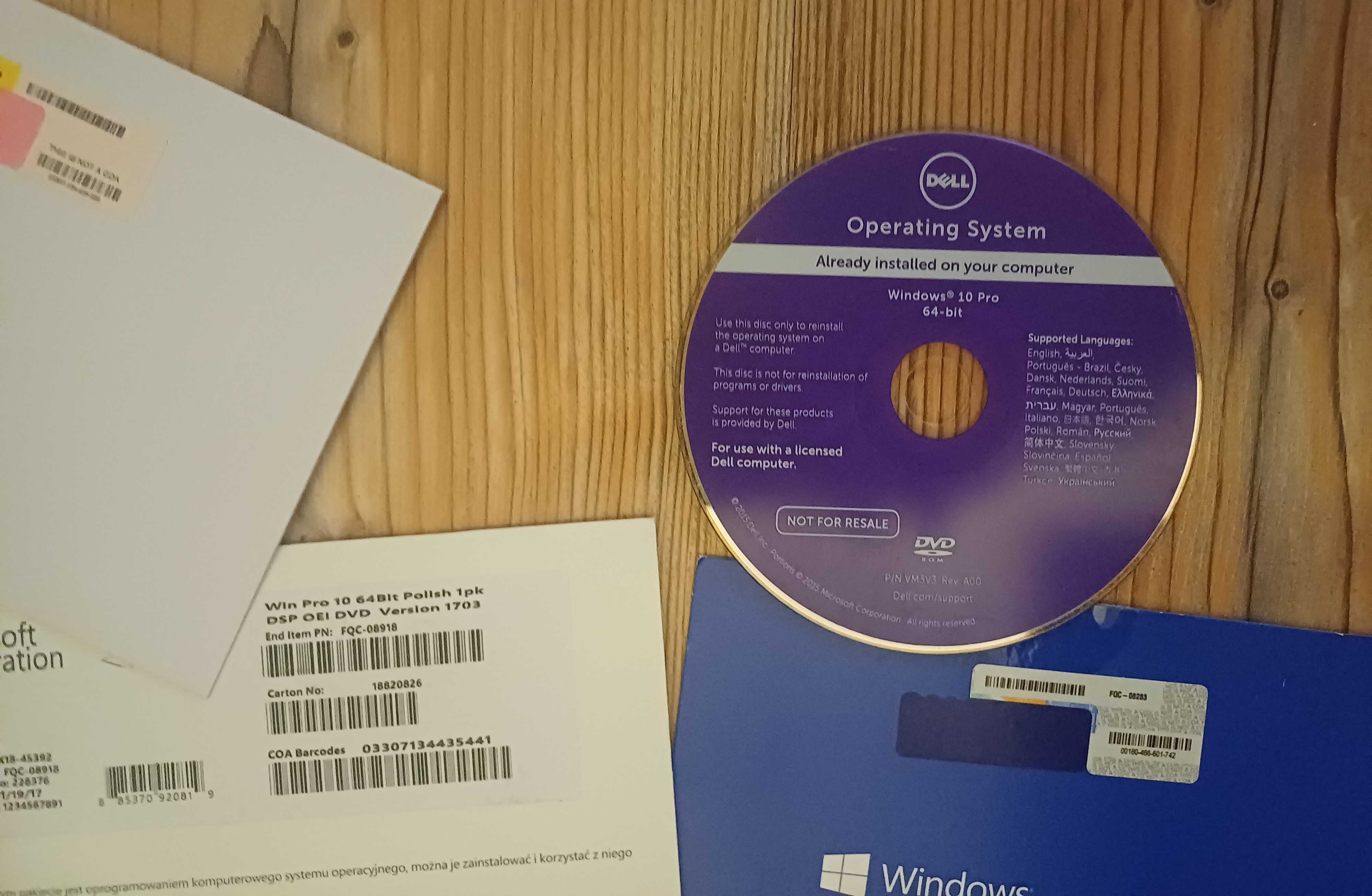 DVD Płyta instalacyjna Windows 10 Pro 64-bitowa oraz dla Dell win10