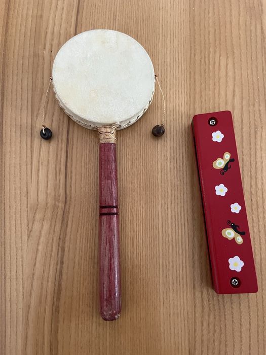 Harmonijka + bębenek + flet instrumenty muzyczne