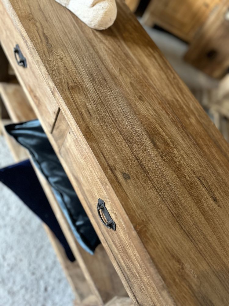 drewniana konsola TEAK lite drewno rustykalna szafka FARMHOUSE boho