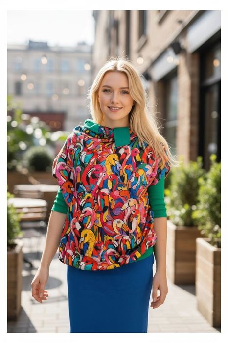 Auri&Lili nowa wiosenna bluza oversize kolorowe flamingi L 40