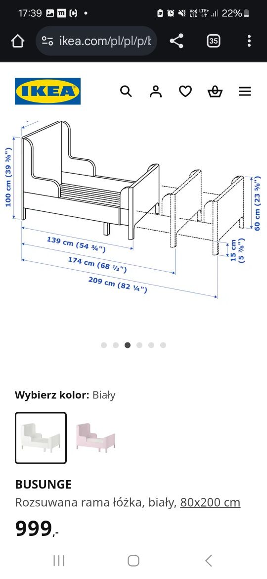 Łóżko Ikea pojedyńcze białe Busunge 80x200 cm ikea