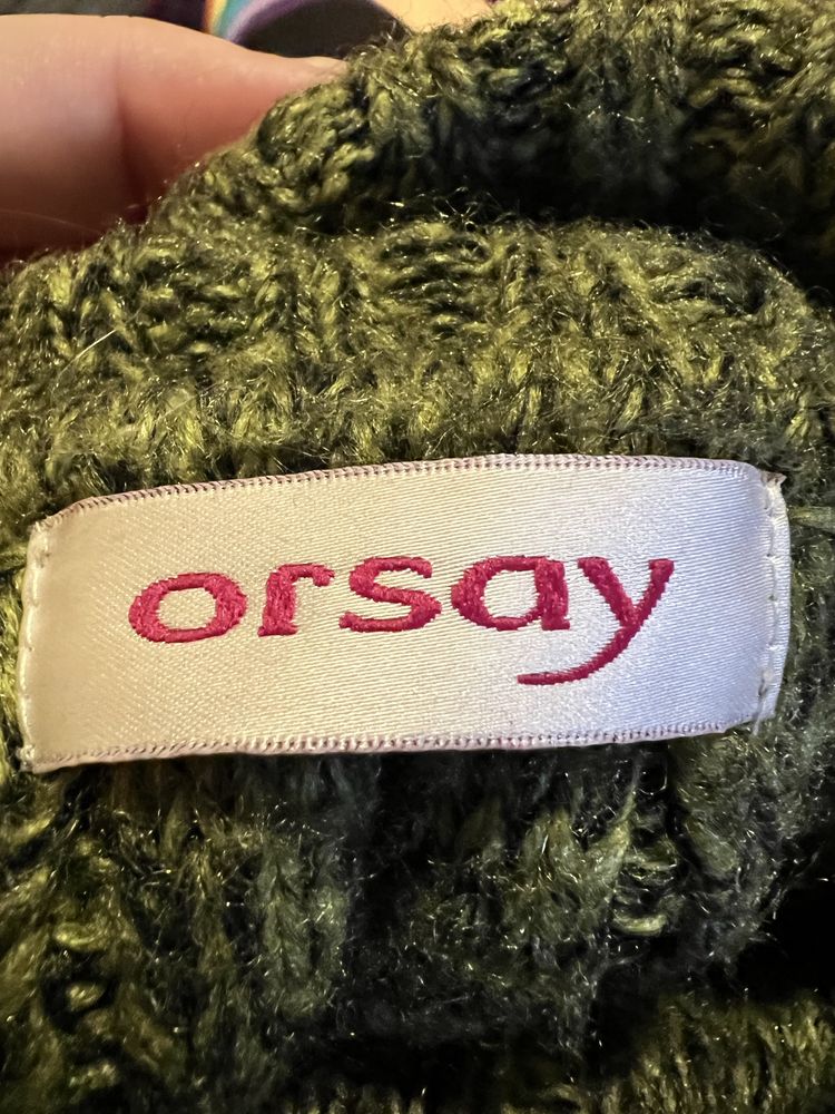 Zielono czarny sweterek z okrągłym dekoltem Orsay M