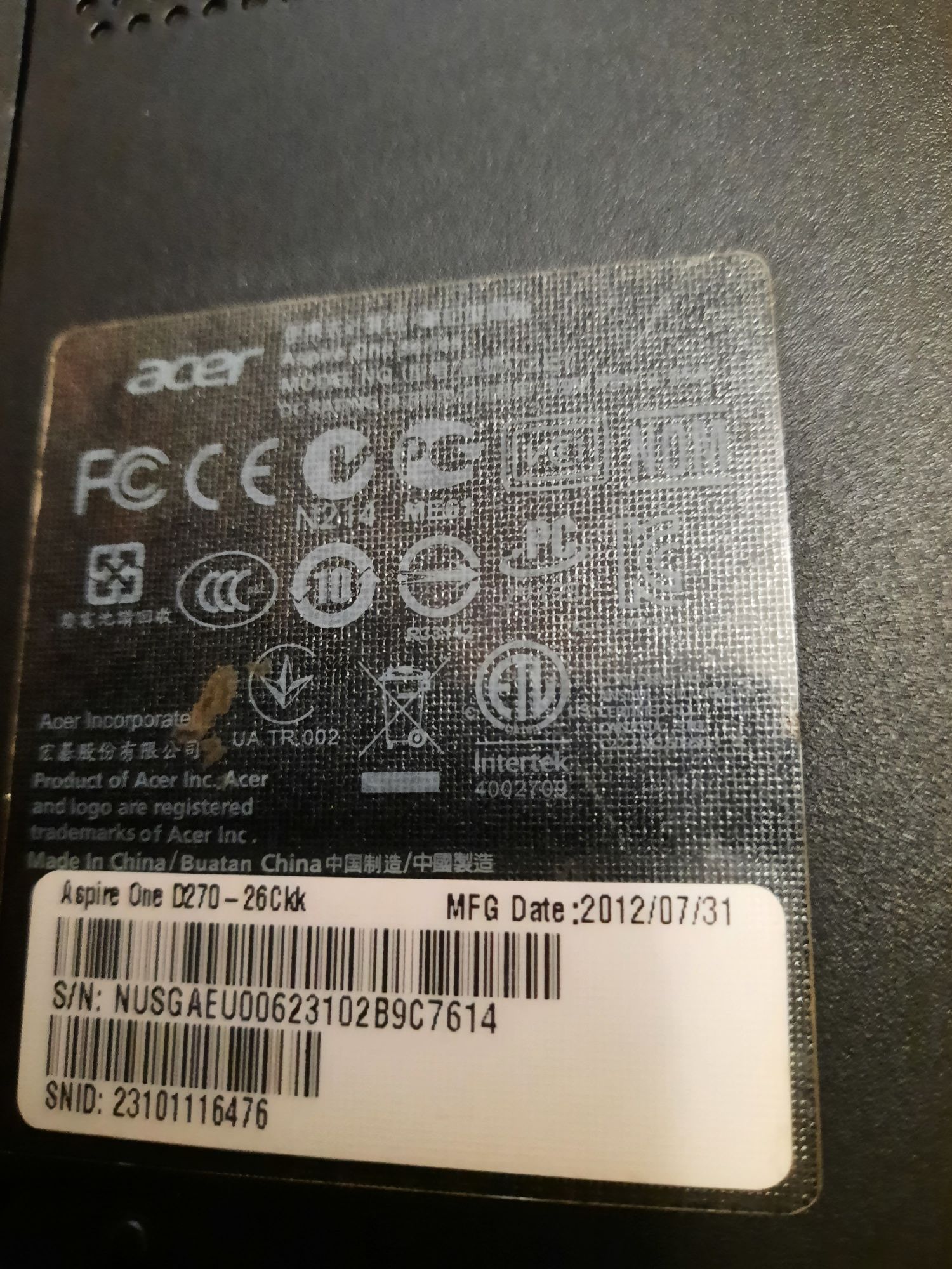 Нетбук Acer Aspire AOD270