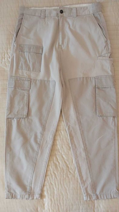 Spodnie cargo jeansy Bershka dwukolorowe rozmiar 42