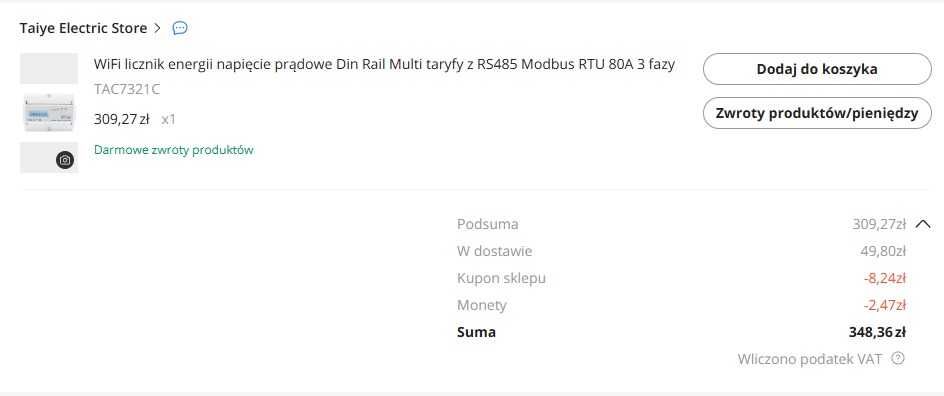 dwukierunkowy trójfazowy licznik prądu wifi TUYA 80 A multi taryfy
