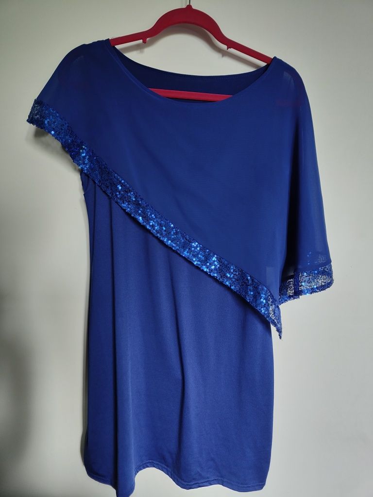 Chabrowa niebieska sukienka bez rękawów Cekiny M