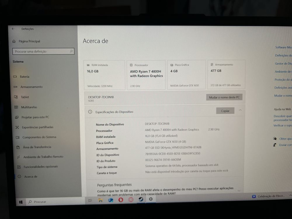 Portatil gaming Ryzen 7 4800h Radeon Graphics