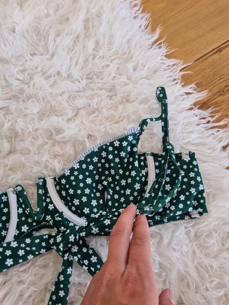 Vintage S 36 M 38 wycięte bikini lata 90te bardotka