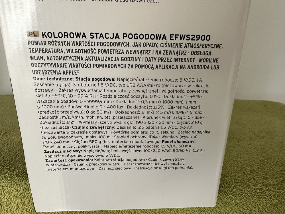 Stacja pogodowa WiFi Eurochron EFWS2900