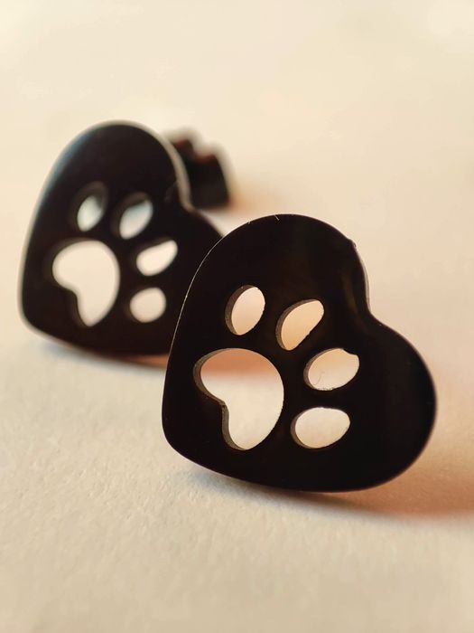 Kolczyki stal nierdzewna czarne serca ażur łapki antyalergiczne