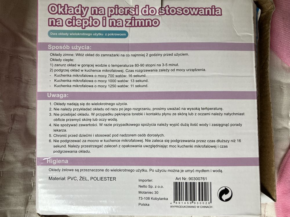 Żelowe różowe okłady na piersi do stosowania na ciepło i na zimno,