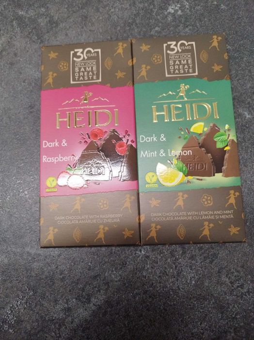 Czekolady Heidi gorzka z malinami i gorzka z cytryną i miętą