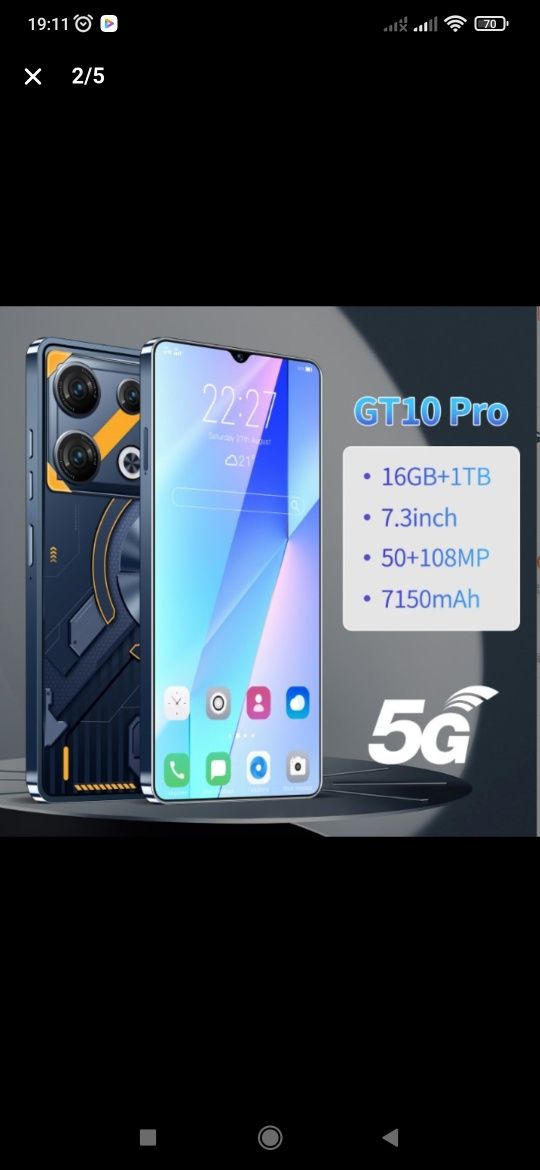 Смартфон GT10 Pro 7,3-дюймовий 16 Гб + 1 ТБ 7150 МаГ 2 сим картки  ска