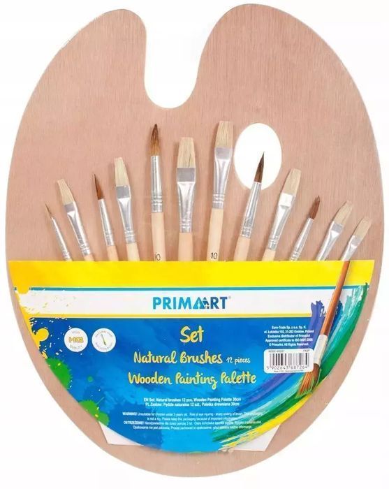 Zestaw pędzli i drewnianej palety. Prima Art