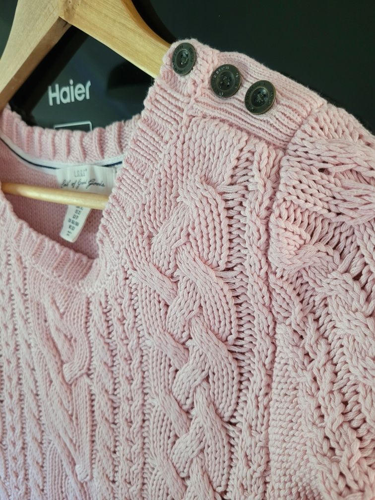 Sweter warkoczowy splot h&m XS 34 jasny róż nowy bez metki