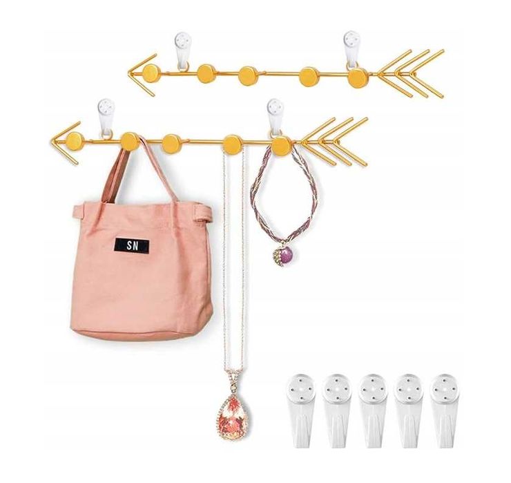 Wieszak z Haczykami Ścienny 40cm Samoprzylepny Złoty 2 szt do Domu