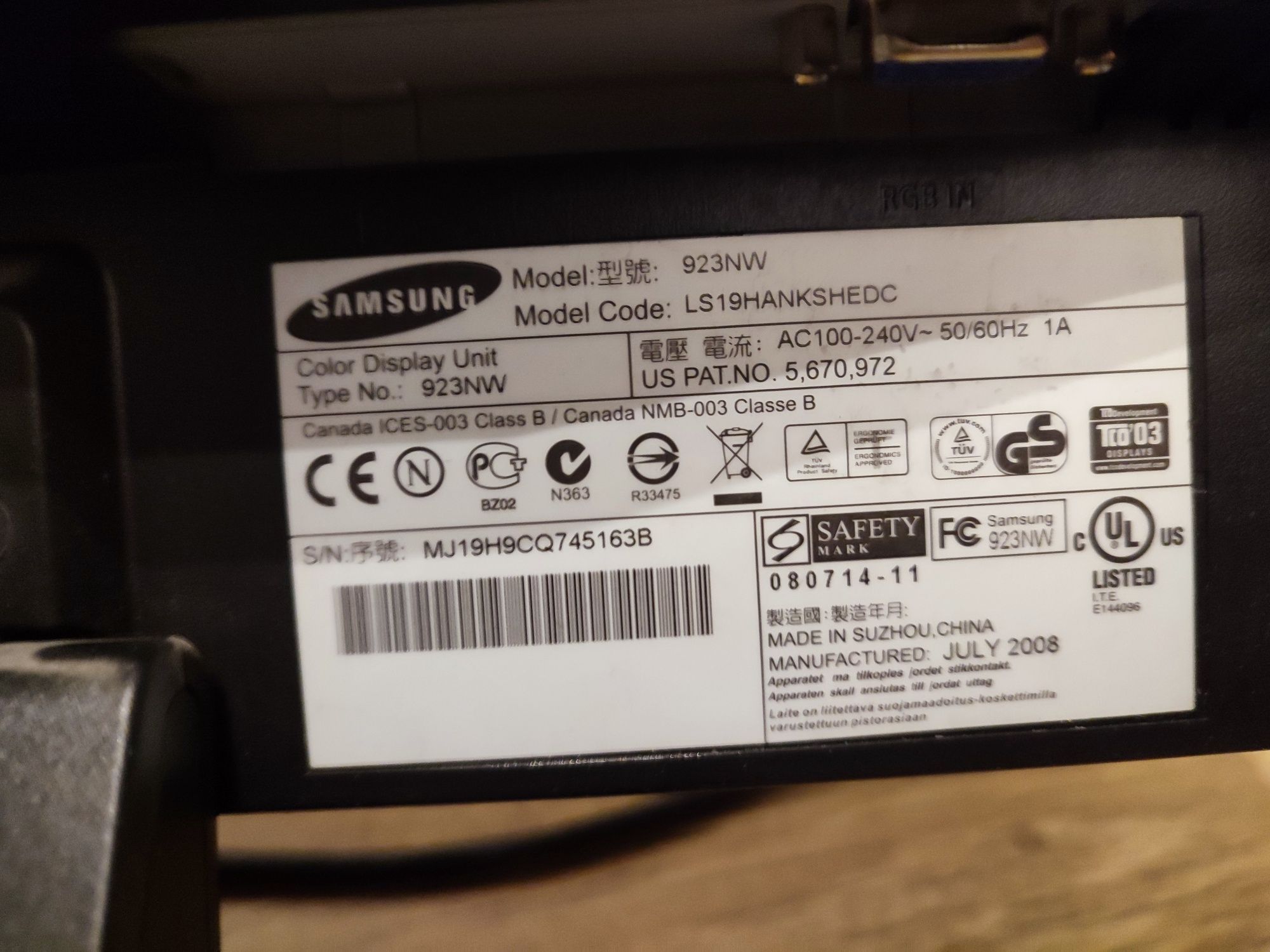 Monitor Samsung 923nw