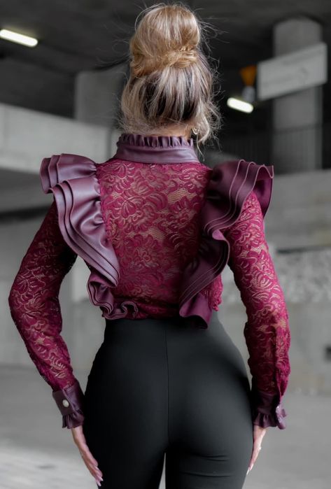 Koszula La Monne Vintage koronkowa eko skóra 34 XS  S 36 M 38 bez nego