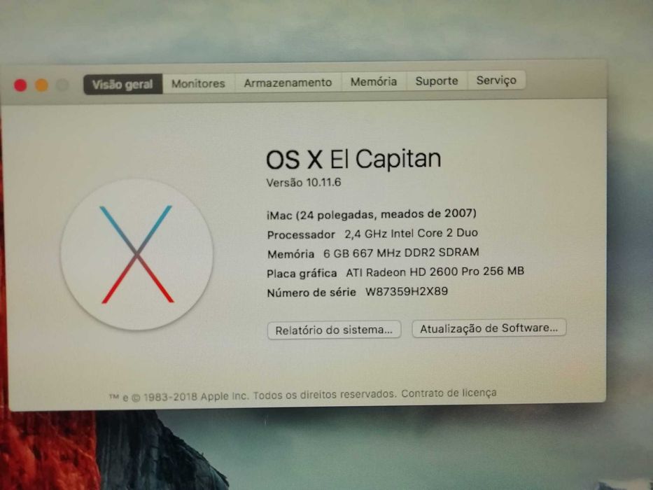 IMac  OS X El Capitan 
Versão 10.11.6    meados de 2007