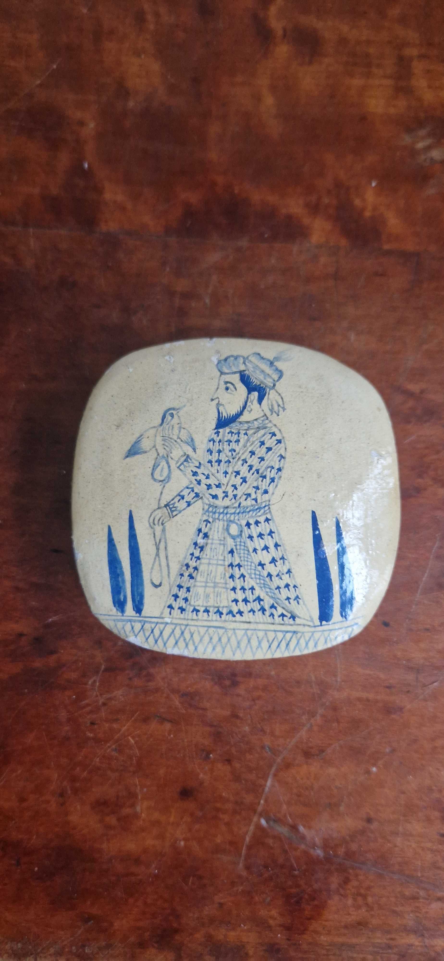 Puzderko pudełko paper mache Persja Sokolnik antyk XIX/XX dekor orient