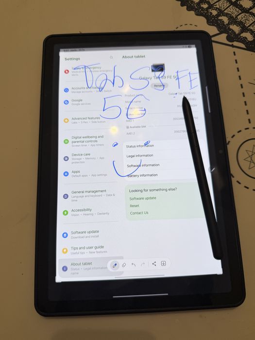 Samsung Galaxy TAB S9 FE 5G 6/128GB - stan bardzo dobry, etui, s pen