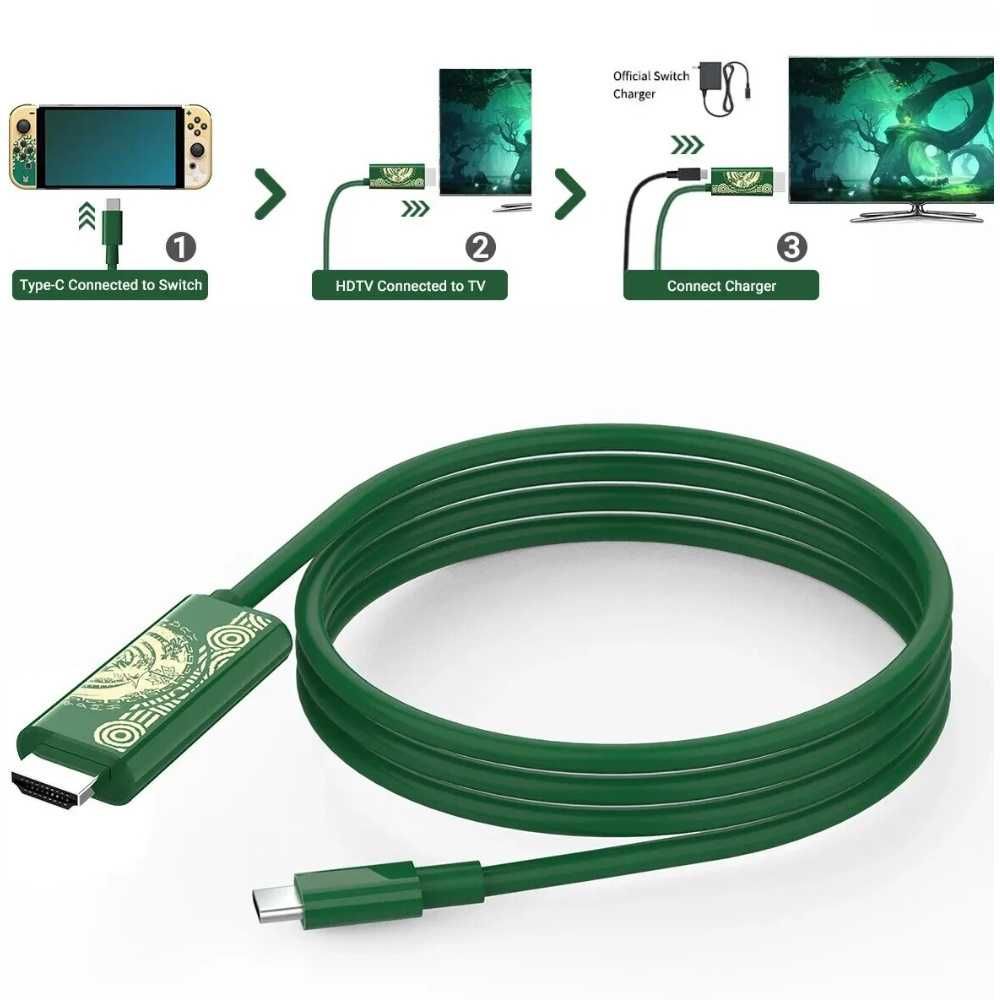 Переходник для Nintendo Switch USB-C to HDMI 1.8m 4K30Hz 100W Green