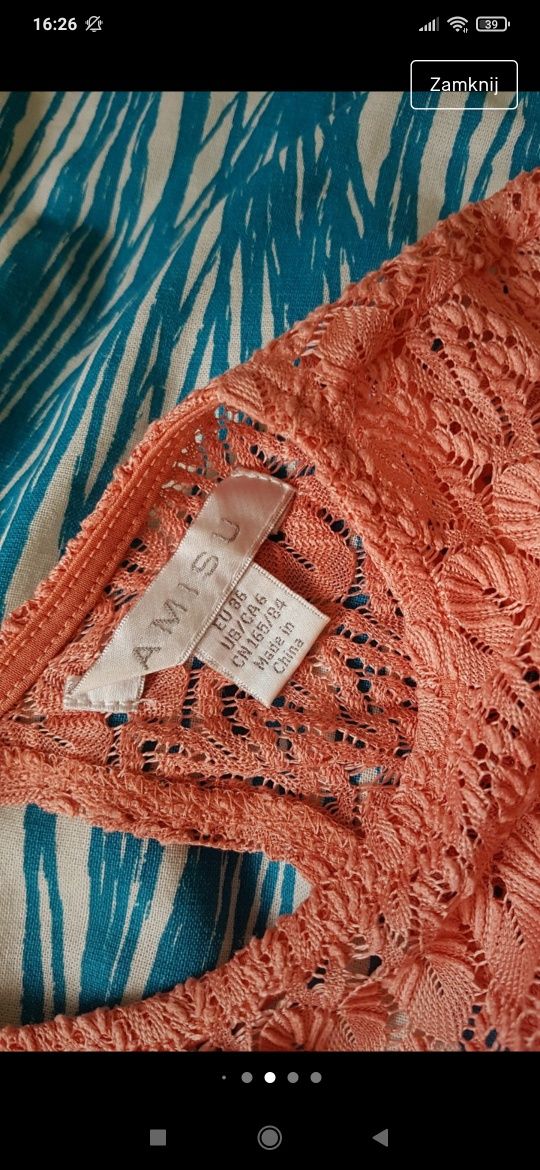 Pomarańczowa sukienka rozkloszowana halter morelowa xs s retro gipiura