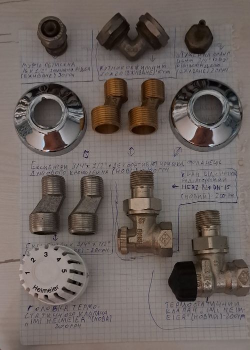 Комплектуючі для опалення і водопостачання.