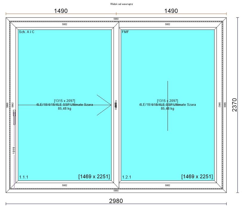 Okno przesuwne Slide antracyt zewnętrzny, 2980x2370, nowe