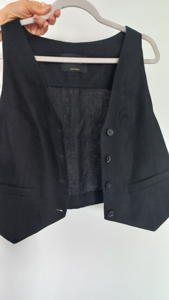 Жилет Massimo Dutti, льон, чорний, класика