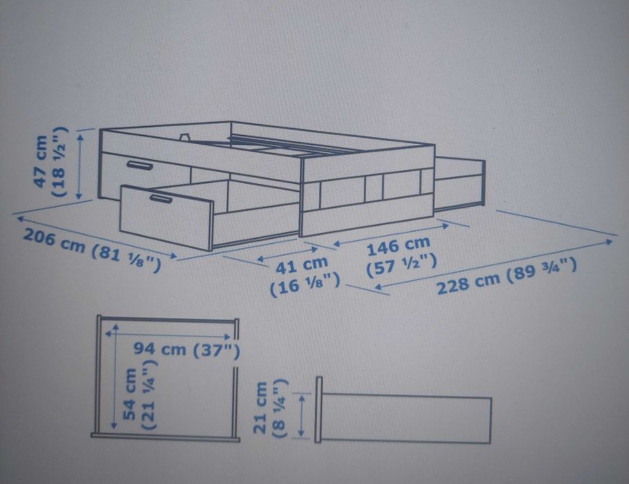 Cama BRIMNES - Estrutura cama c/arrumação, branco, 140x200 cm