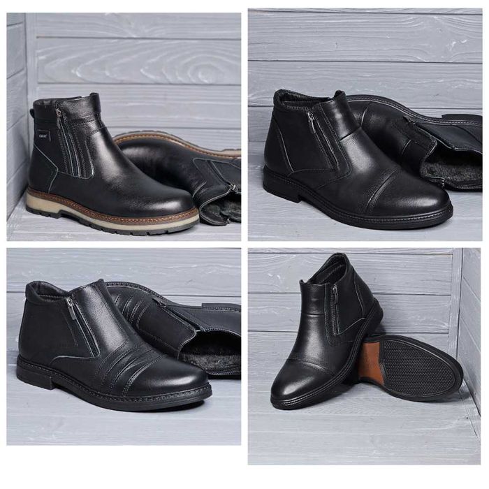 Кожаные мужские черные зимние сапоги на меху / байке TM Karat / Карат!